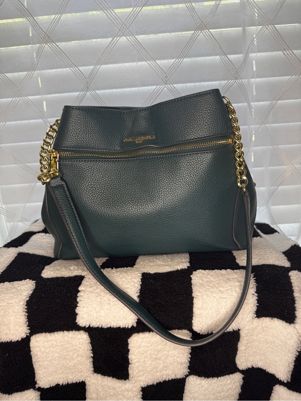 Karl Lagerfeld Paris Bouquet Pebbled Leather Hobo Bag Dark Forest Green